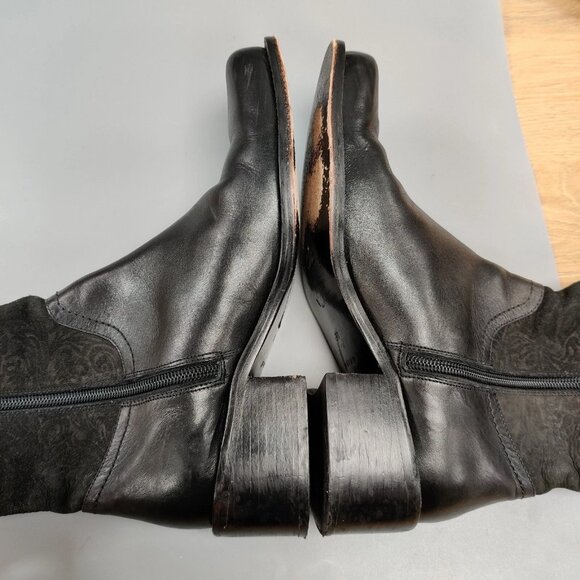 JIGSAW UK Western Zipper Boots Floral Embossed Black Suede Leather Size 38 US 7 - Picture 11 of 16
